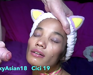 Petite Cicis Sticky TV Habit Gets Her a Mouthful of Cock instead!