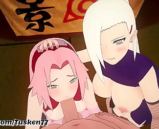 Naruto 3D Hentai: Kunoichi Sluts Ino & Sakura s Erotic Tribute to Their Hero