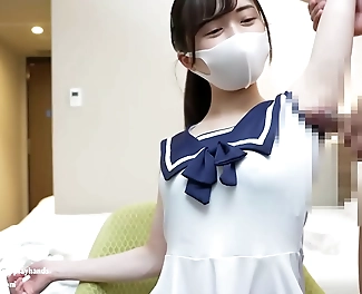 Gushing Japanese Beauty in Sailor Suit Seductively Sizes Up Guys Armpit - A Must-Watch JAV!